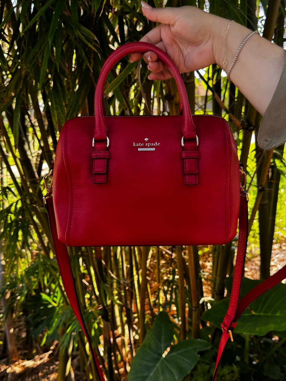 kate spade Red Leather Dome Satchel with Removable Strap
